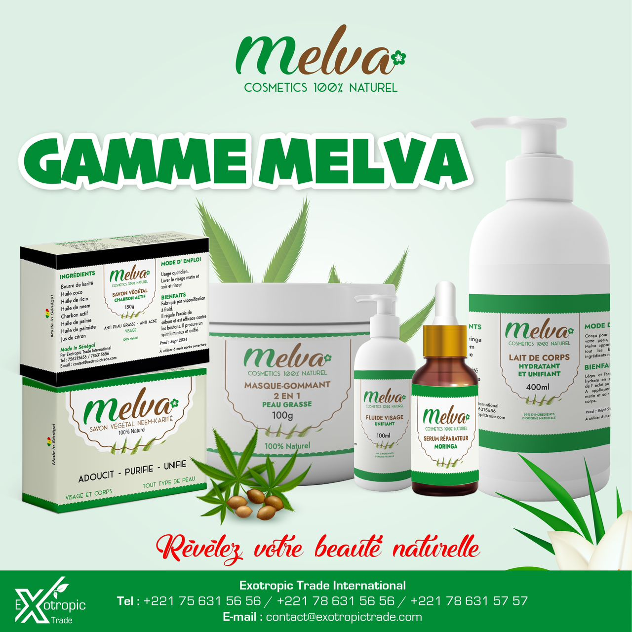 Gamme cosmétiques naturels Melva Cosmetics Dakar Sénégal